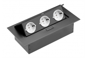 Встраиваемый удлинитель с выдвижными розетками 3хSCHUKO, без провода, черный