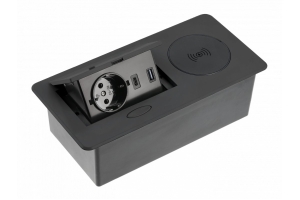 Выдвижной блок розеток AVARO PLUS 1xSCHUKO, USB A+C, индукционная зарядка 5W, черный