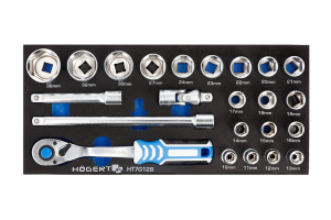 Набор инструментов с трещоткой 1/2" 23 шт., ложемент EVA HT7G128