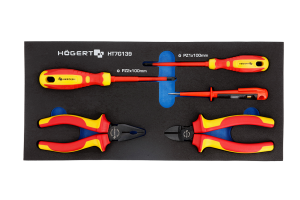 Набор диэлектрических отверток и клещей 1000V, индикатор напряжения, ложемент EVA 5шт., HT7G139