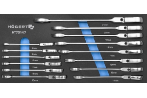 Набор  рожково-накидных ключей с трещоткой и шарниром 14 шт., HT7G147